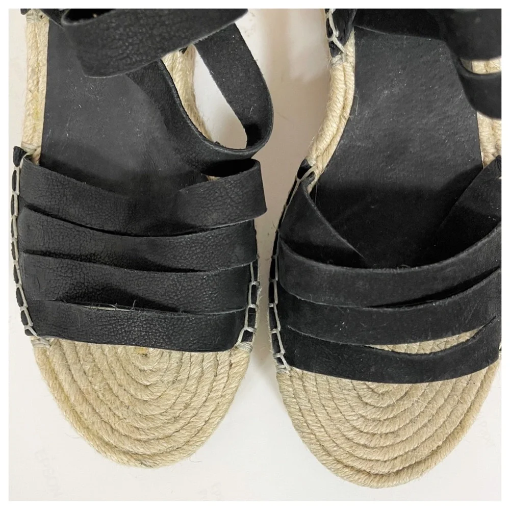 Eileen Fisher LARGO Espadrille Wedge Sandal Women's Black Leather 9 Platform